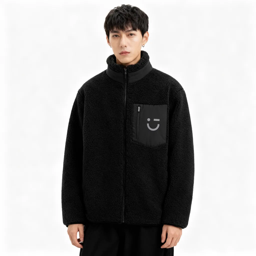 Детское пальто из вельвета с начесом MINISO, Double-Sided Fleece Palm Green (M22 Light Gray Smiley Face Chest Logo) — фото 4