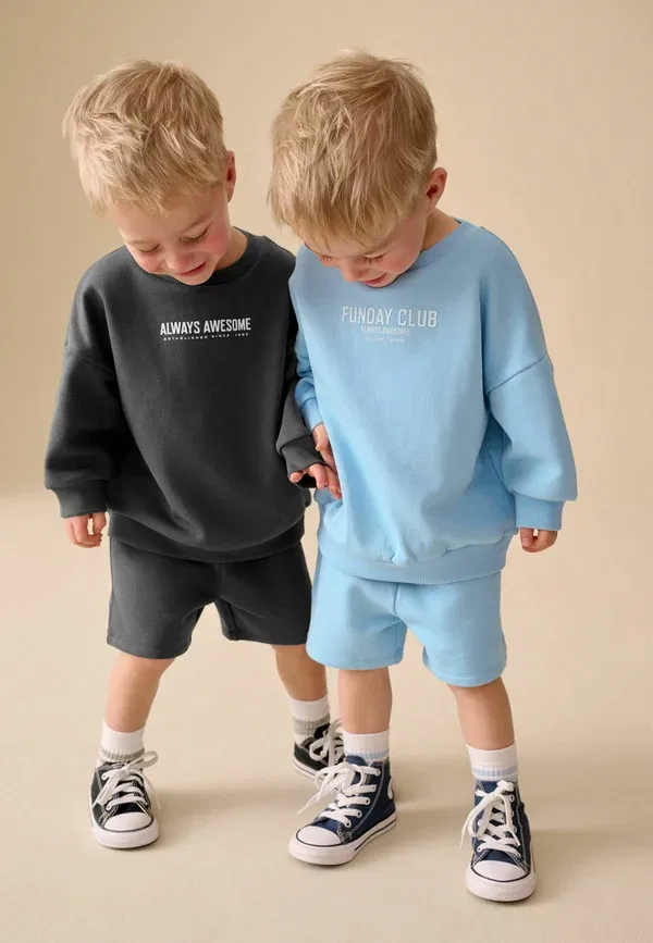 Спортивный костюм из хлопка, комплект из 2 предметов Crew neck 2 pack set Next, серо-голубой — фото 2