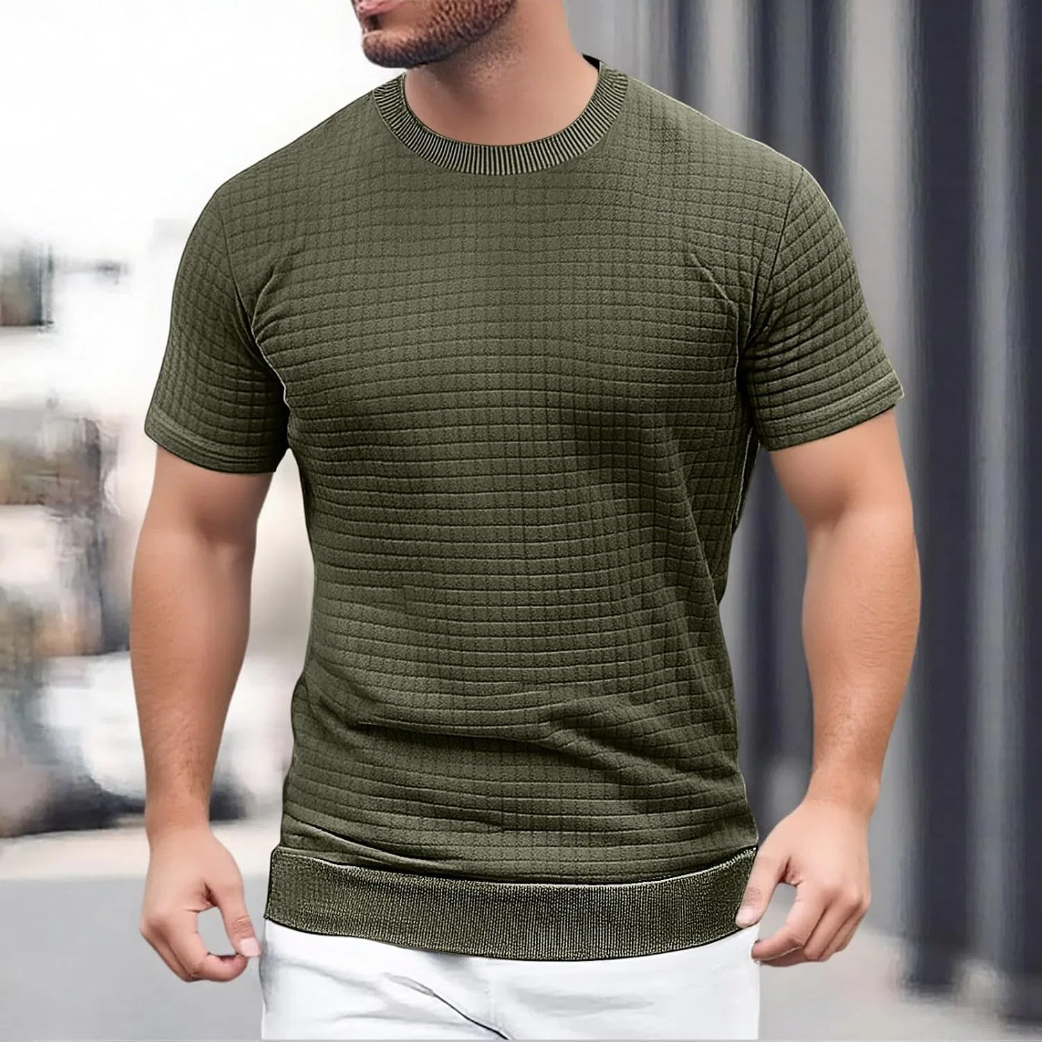 Мужская футболка с принтом Spring Loose Fit, Army Green — фото 2