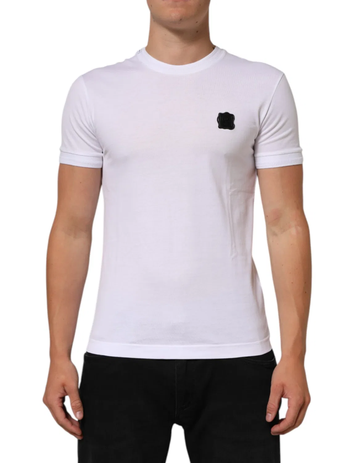 Мужская футболка с коротким рукавом и логотипом White Logo Patch Cotton Crew Neck T-shirt Dolce & Gabbana, White