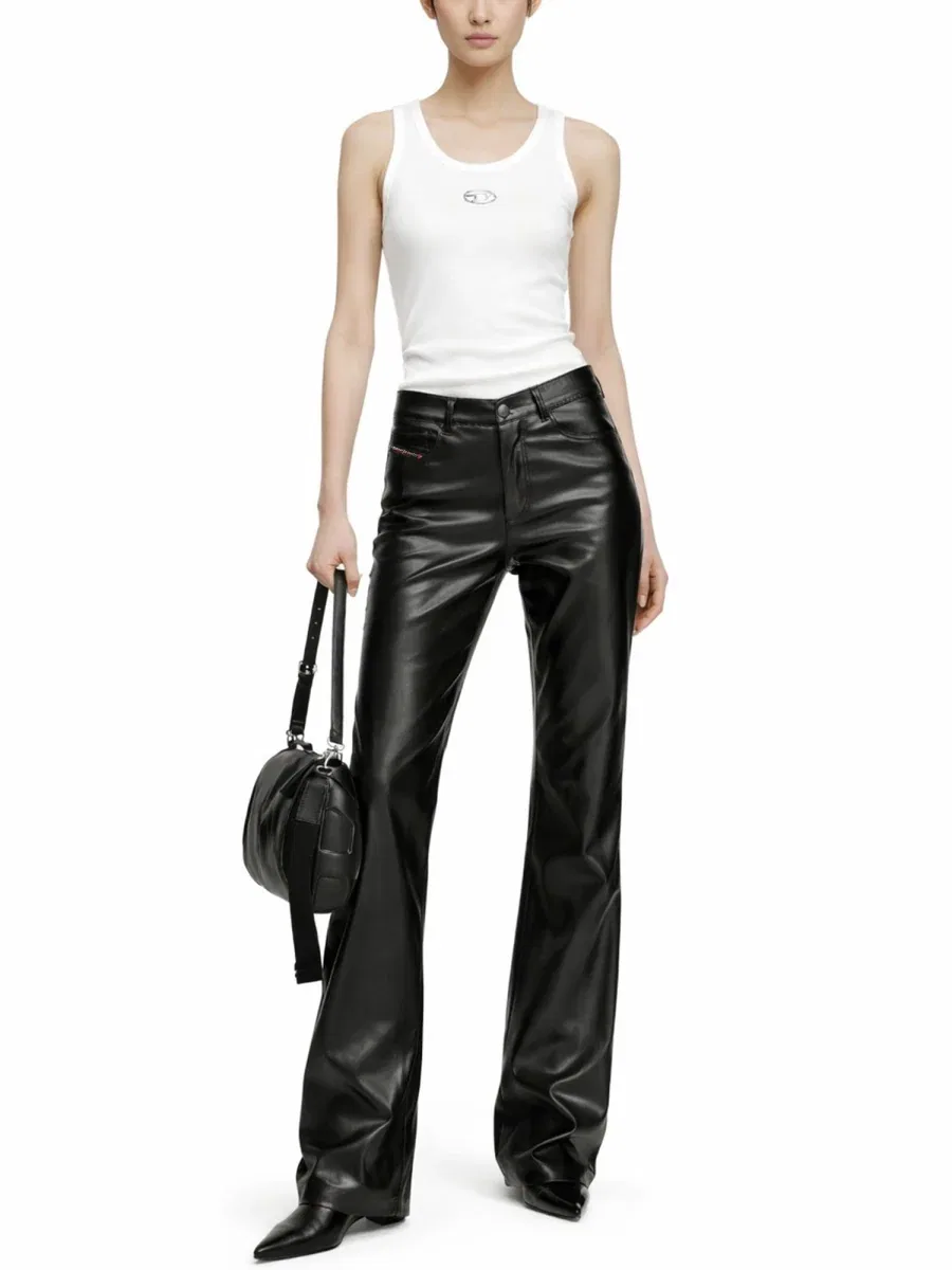 Женские брюки широкие с эффектом кожи P-Lain Wide-Leg Diesel, черный — фото 2