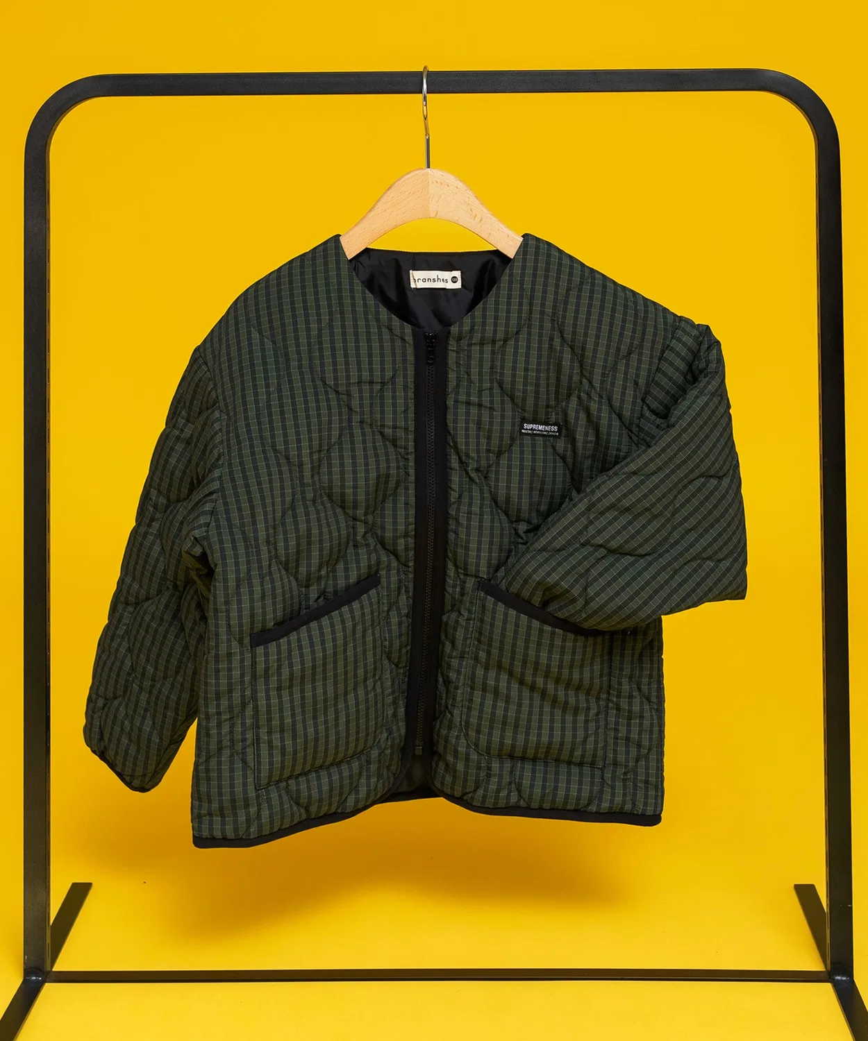 Детская стеганая куртка без воротника с принтом, модель Machine Washable, branshes, Khaki