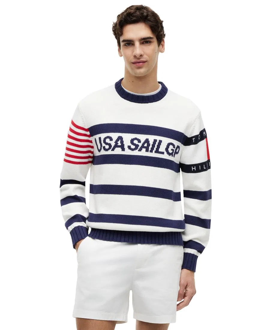 Свитер с круглым вырезом, классический полосатый дизайн Tommy Hilfiger, Ecru Navy — фото 2