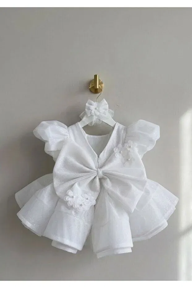 Детское платье для девочек с принтом Girl'S white princess glitter dress - with hair clip Hobi, White