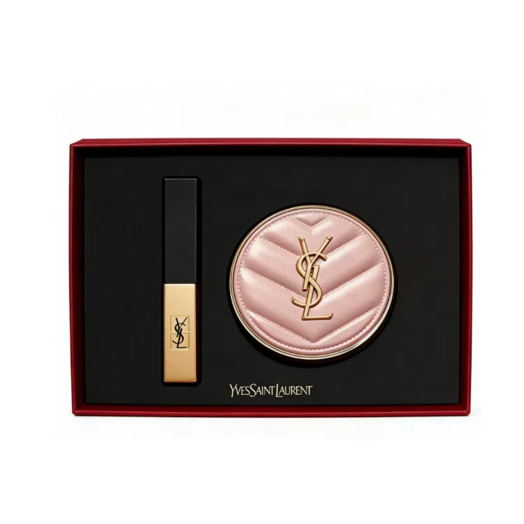 Женский набор косметики с матовой помадой и тональной основой, модель Limited Flawless Beloved Lipstick Base Makeup Box, Yves Saint Laurent, Black