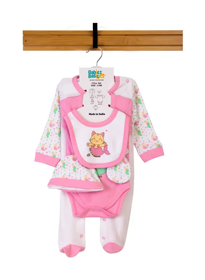 Комплект из 5 предметов с принтом Meowmaid Babies Basic, розовый