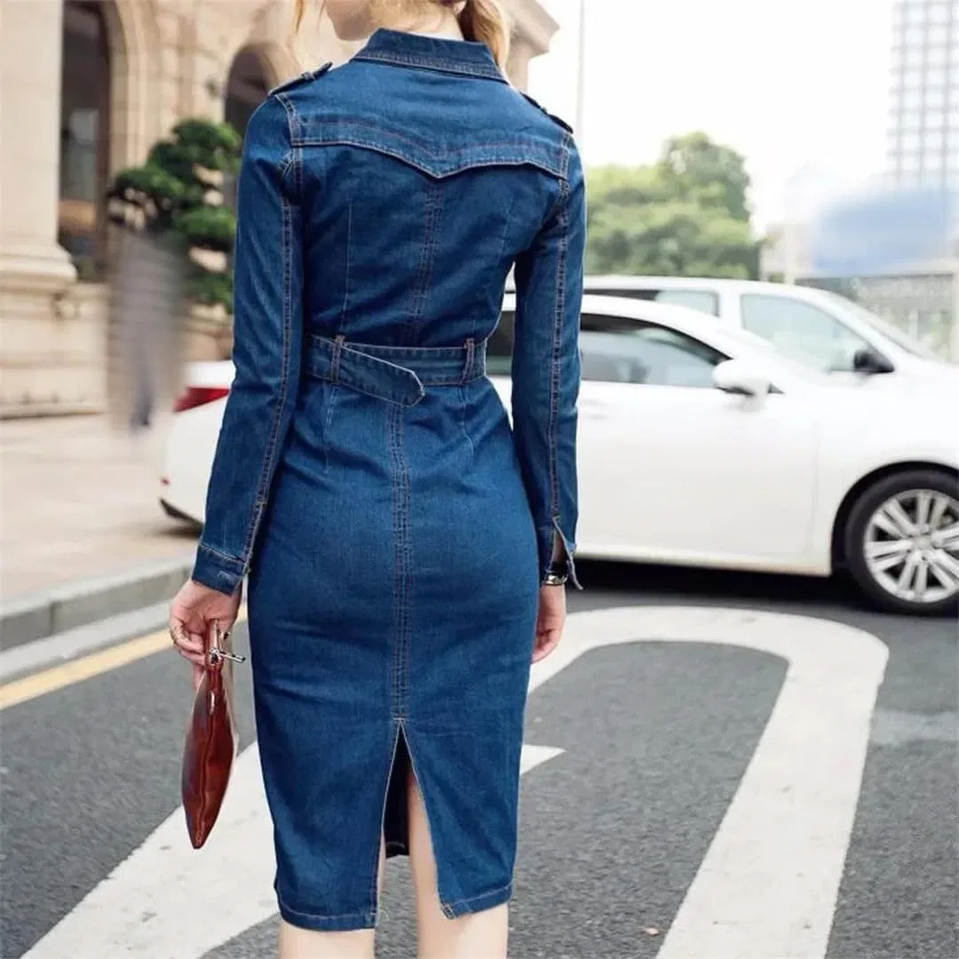 Женское джинсовое платье с поясом Slim Fit, Blue — фото 2