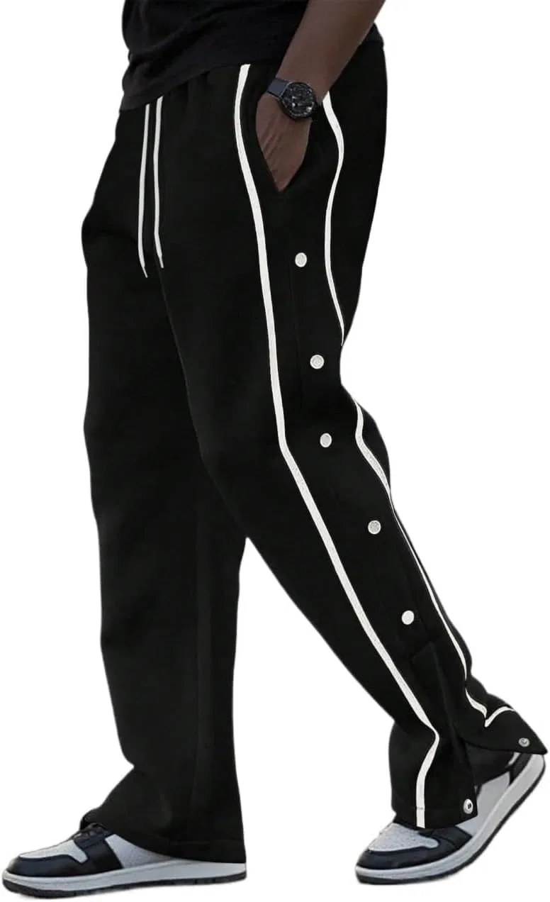 Мужские спортивные штаны на кулиске, Tape Button Side Drawstring Waist, чёрный