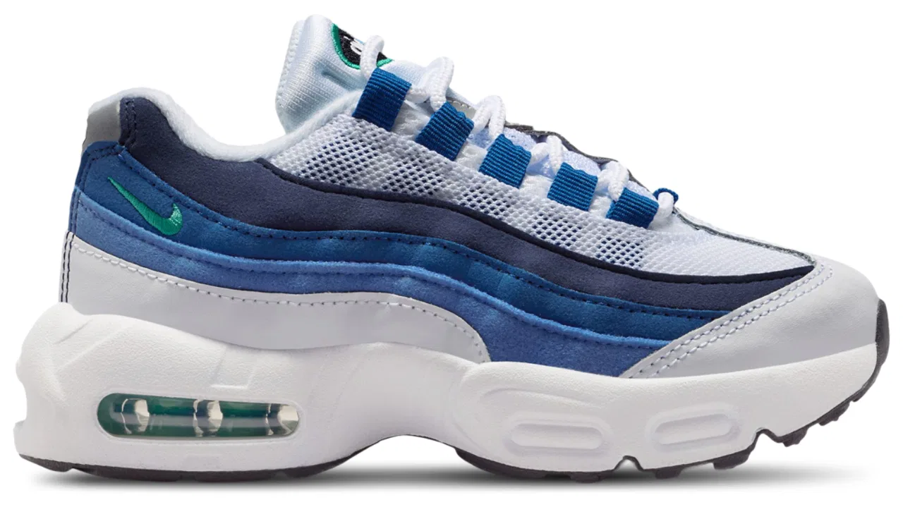 Кроссовки для мальчиков Air Max 95 PRM Nike, цвет White/Emerald Green/Lake Blue