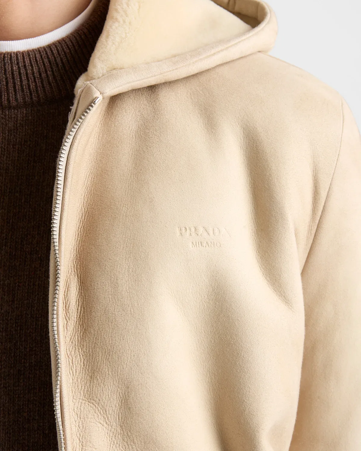Куртка-бомбер из овчины Prada, бежевый — фото 4