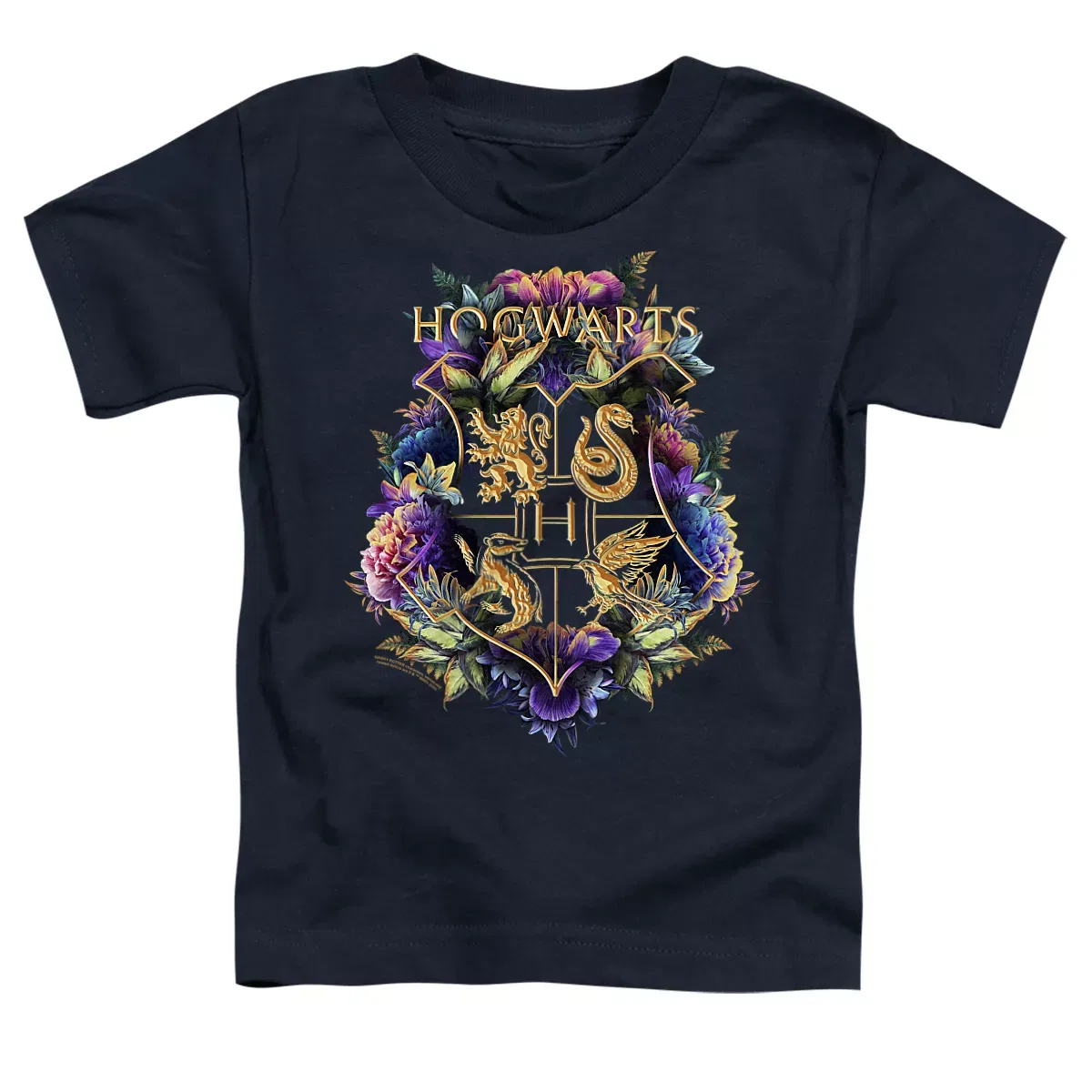 Детская футболка с принтом Harry Potter Hogwarts Floral Crest Harry Potter, Navy