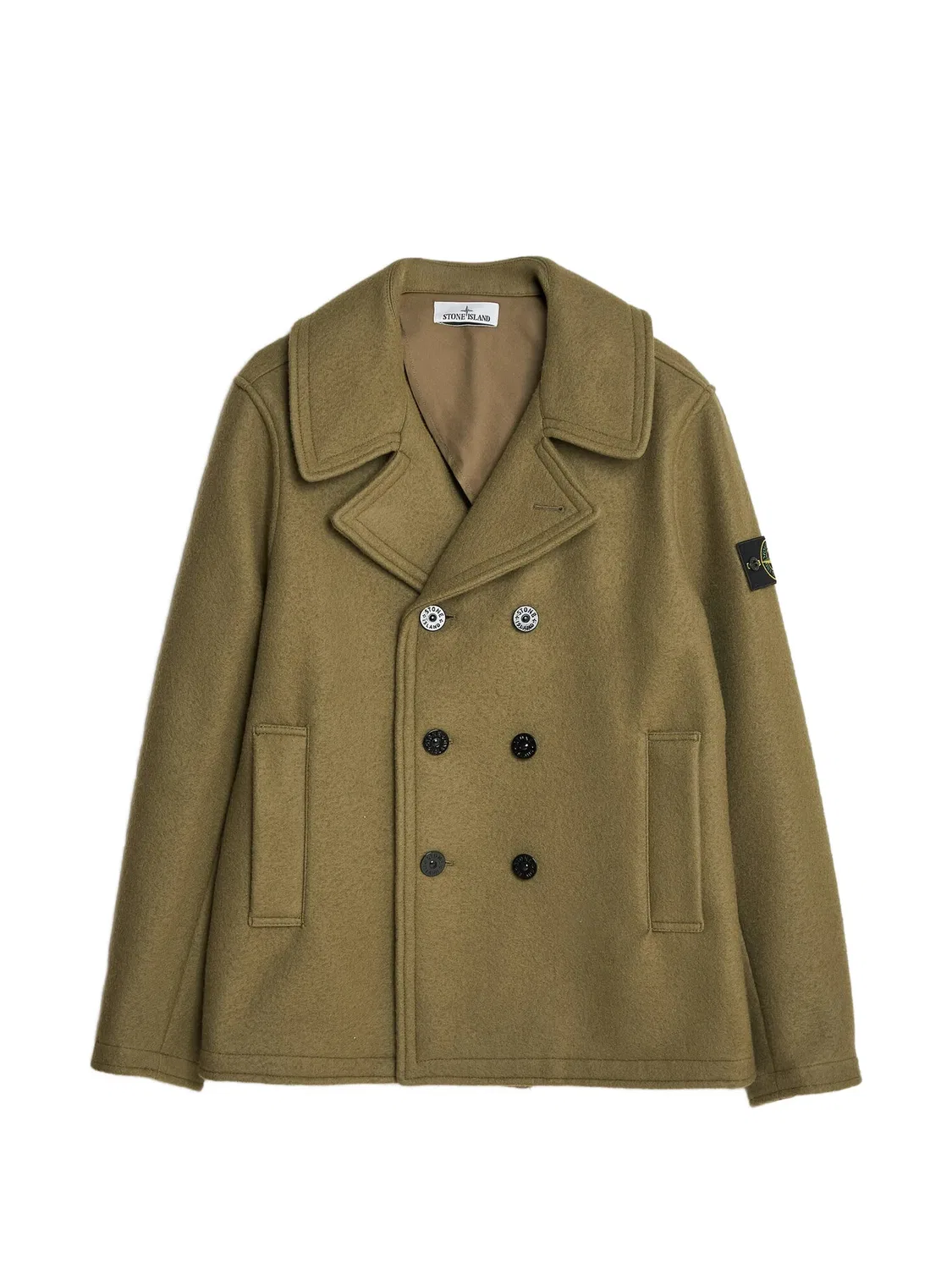 Двубортное пальто из мелтона, зеленое Stone Island, зеленый