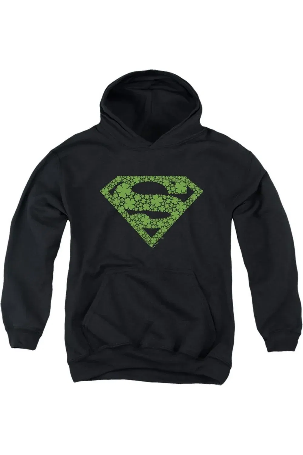 Детское худи с капюшоном с принтом Superman St. Patrick´s Day Shamrock Logo Gildan, черный