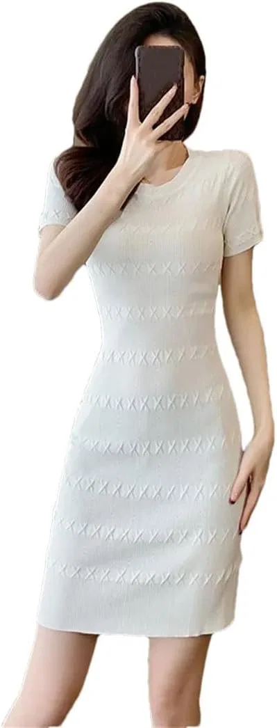 Женское мини-платье-карандаш с круглым вырезом, White