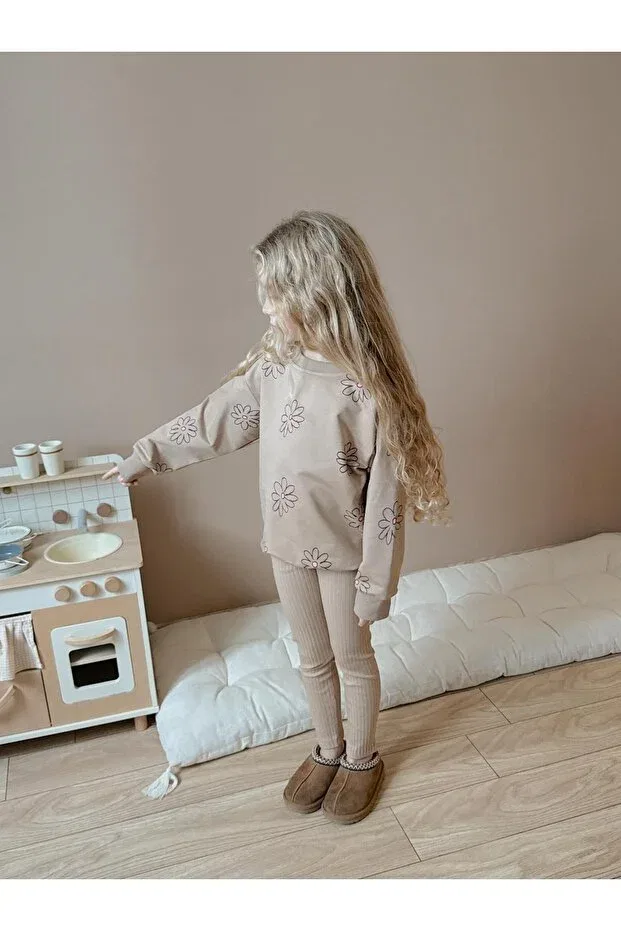 Детский комплект из футера и леггинсов для девочек Floral Carla Mara, Beige — фото 4
