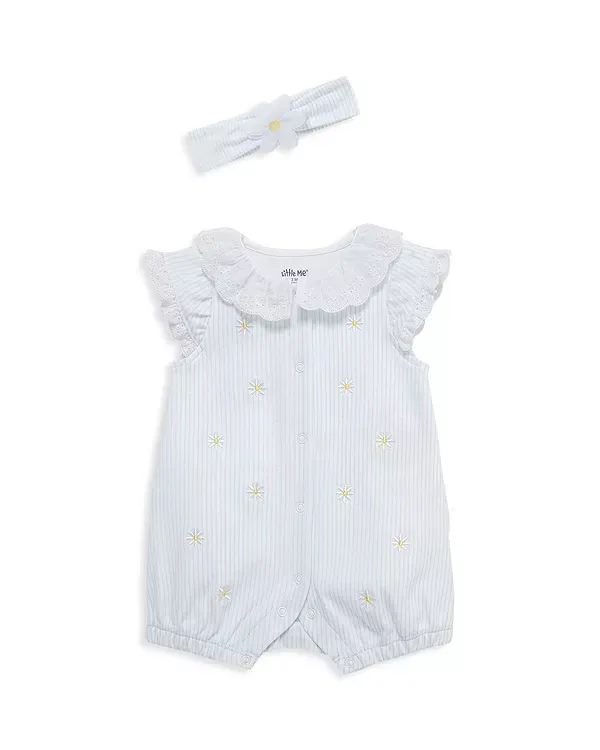 Детский комбинезон для девочек с головным убором daisy romper & headband set Little Me, синий
