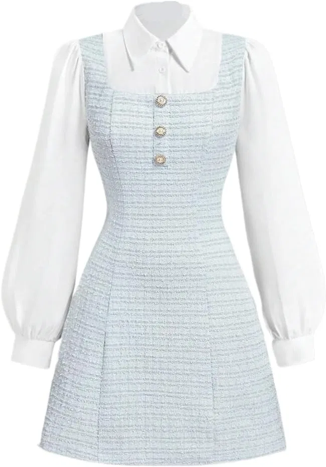 Женское платье мини с длинным рукавом Colorblock, Dusty Blue