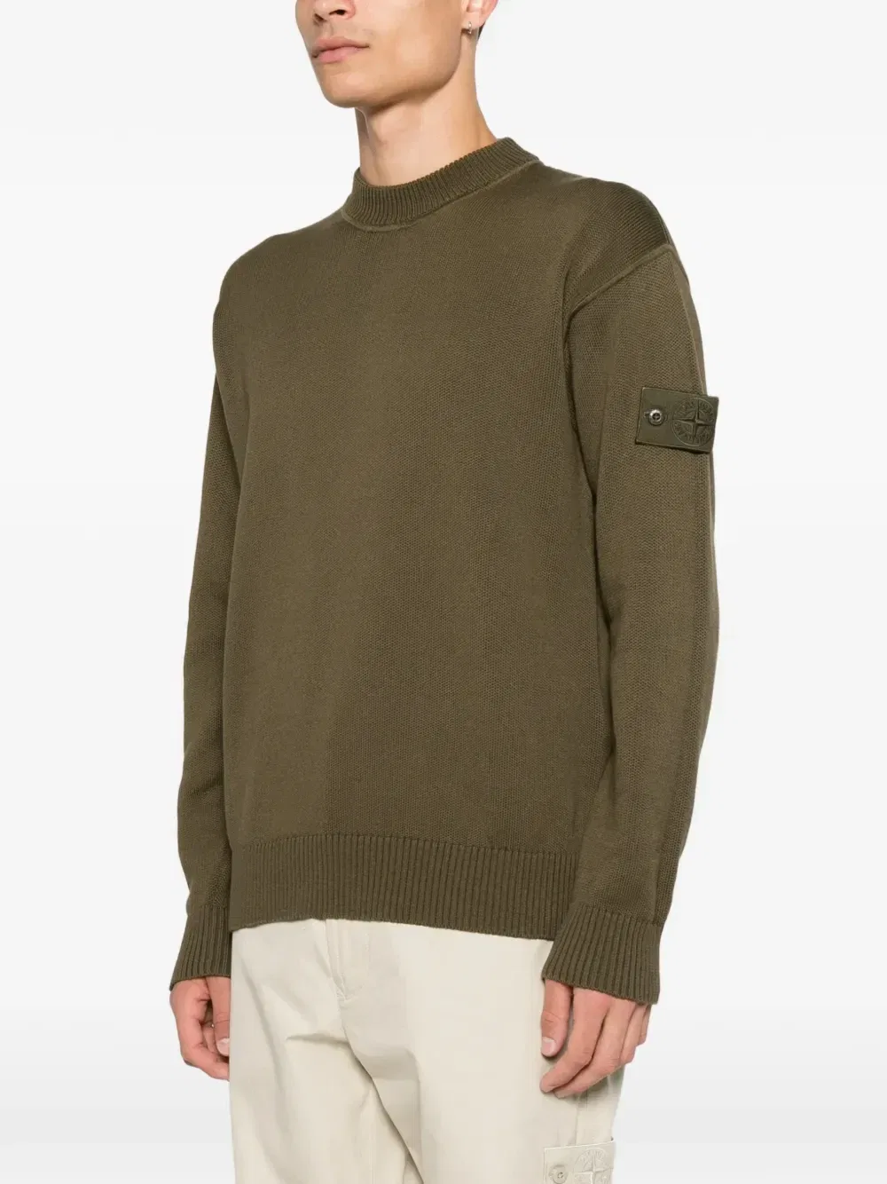 Свитер с круглым вырезом и нашивкой-логотипом Stone Island, зеленый — фото 3