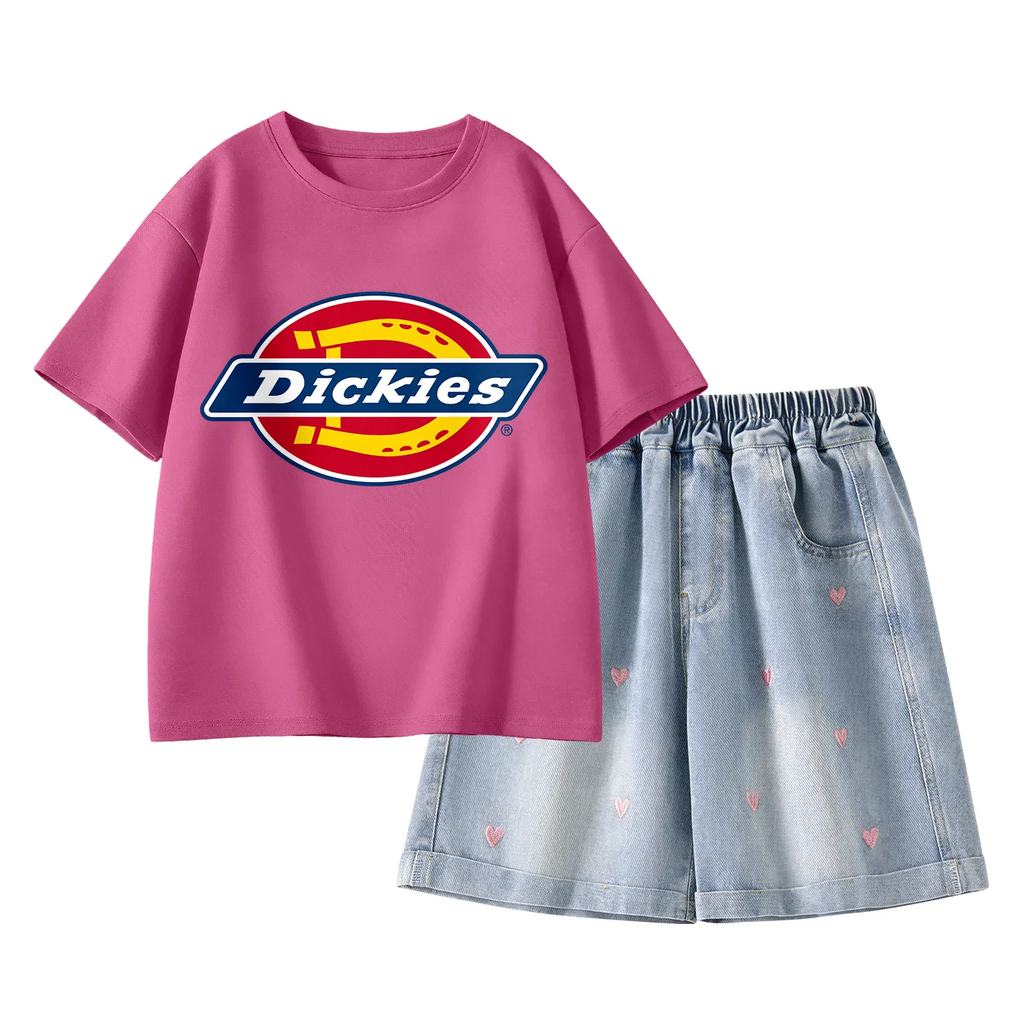 Детский спортивный комплект с круглым вырезом Dickies, Standard Berry Red+Solid Color Denim Blue