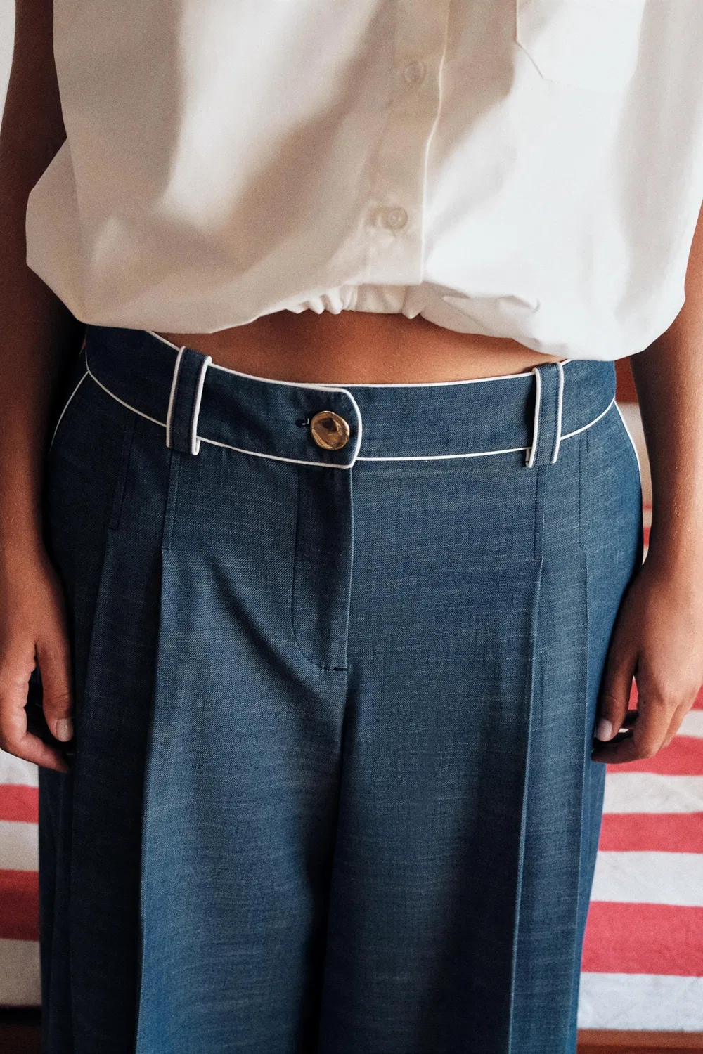 Длинные бермудские шорты с контрастной окантовкой. ZARA, Blue — фото 3