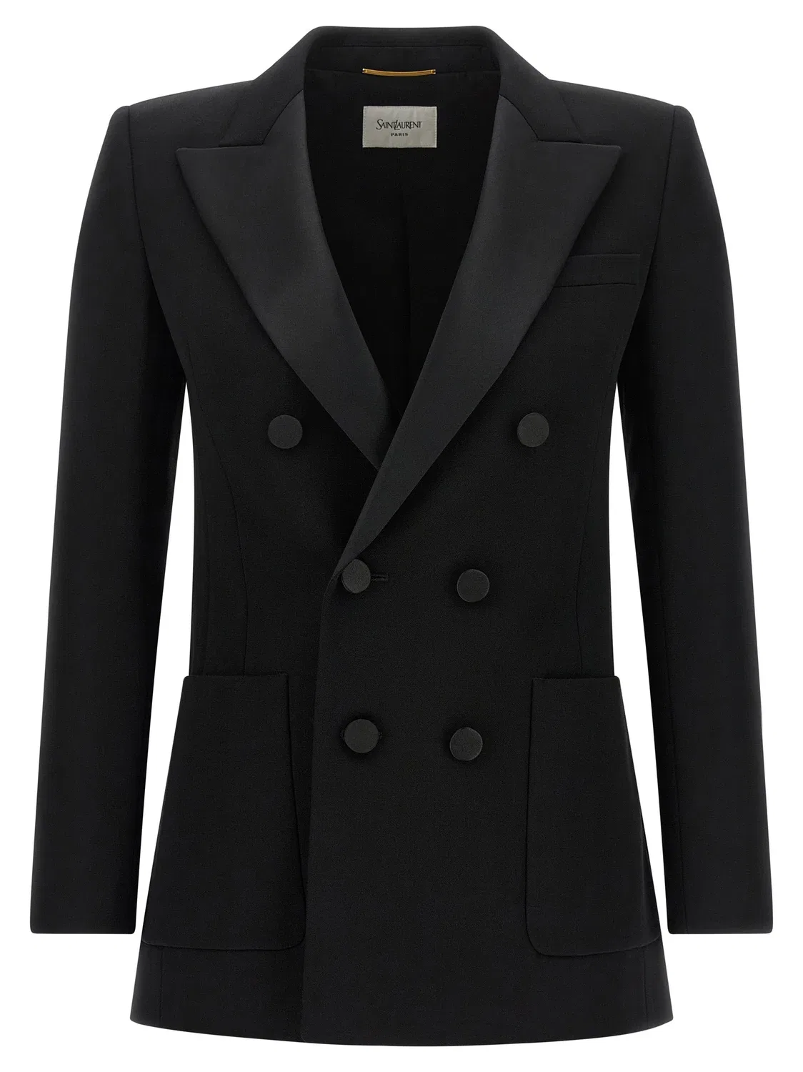 Пиджак с атласными лацканами SAINT LAURENT, черный