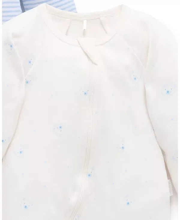 Детский комбинезон на молнии с длинным рукавом Boys' 2 pack zip footie - baby Purebaby, Pale Blue Bear Pack — фото 4