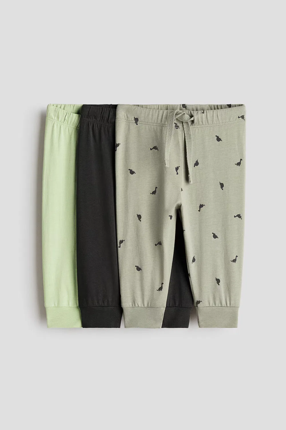 Комплект из 3 хлопковых трикотажных спортивных штанов H&M, Khakigrün/Dinosaurier