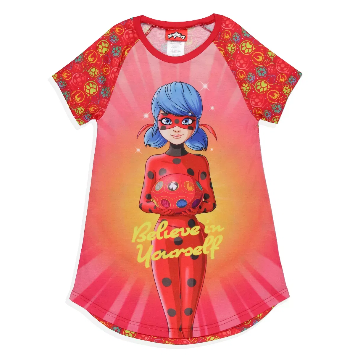 Детская ночная рубашка для девочек с принтом Miraculous: Tales of Ladybug & Cat Noir Pajama Miraculous Tales of Ladybug CatNoir, Multicolored