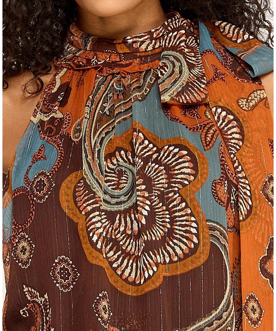 Платье короткое с принтом пейсли, модель Mock Neck Paisley Print Short Dress SENI & CADE, Multi — фото 4