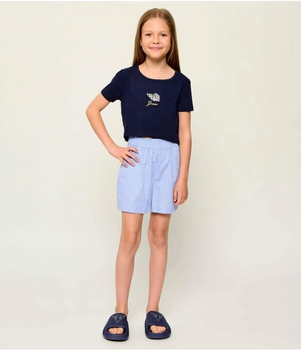 Детская футболка для девочек с принтом T-Shirt Cropped Fit Guess, Blu Marino — фото 2