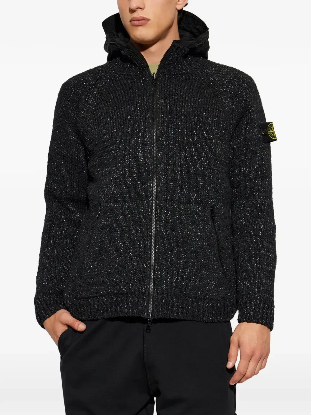 Куртка на молнии с капюшоном с нашивкой-логотипом Stone Island, черный — фото 3
