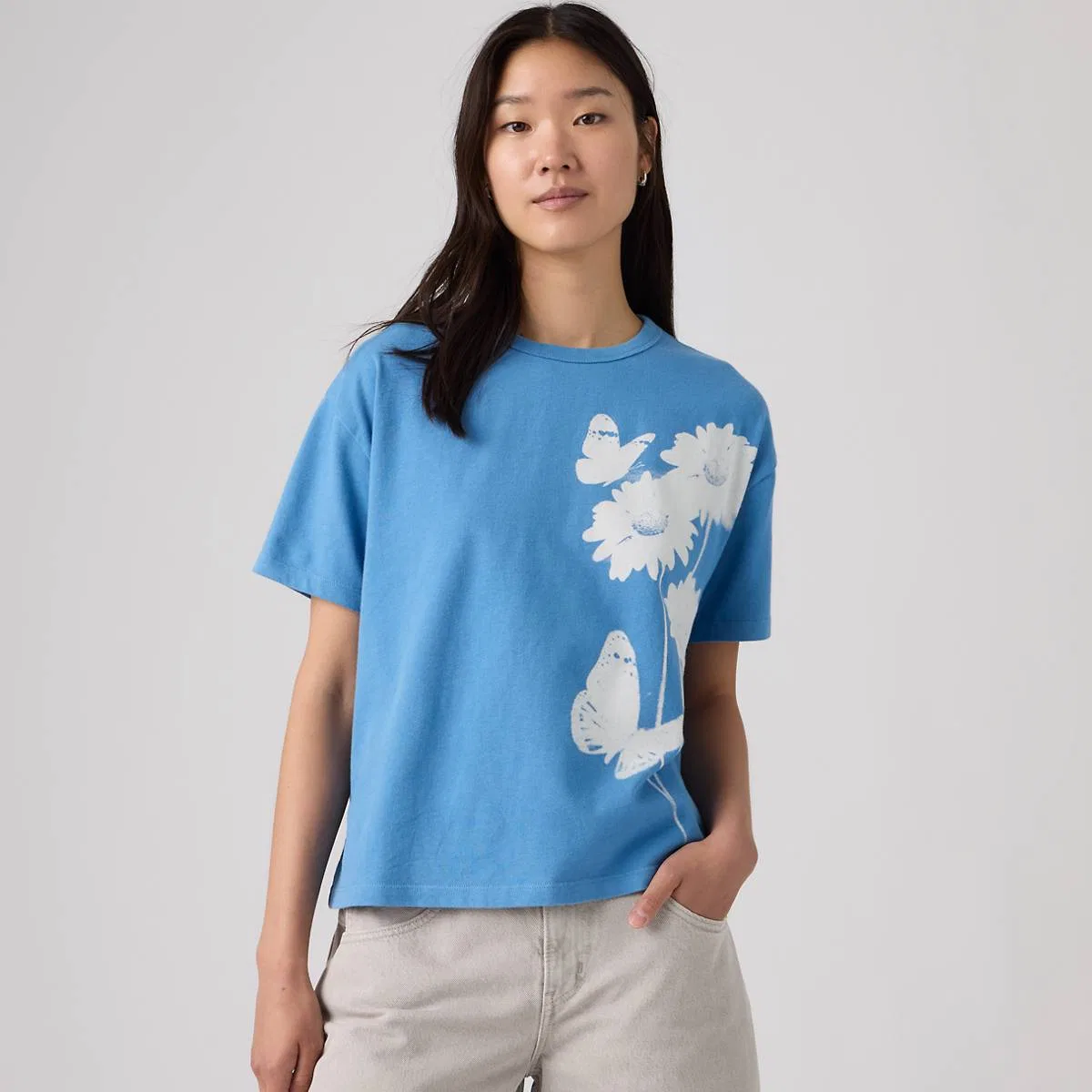 Футболка с коротким рукавом в винтажном стиле с графическим принтом Levi's, Hazy Daisy Parisian Blue - Blue