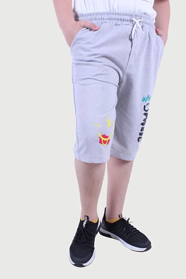 Детские шорты для мальчиков с принтом Smiling Face Fyk Kids, Gray — фото 3