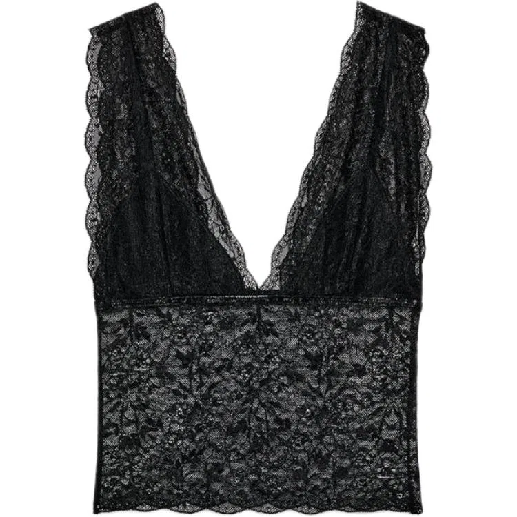 Женский топ без рукавов с V-образным вырезом, ZARA, Black