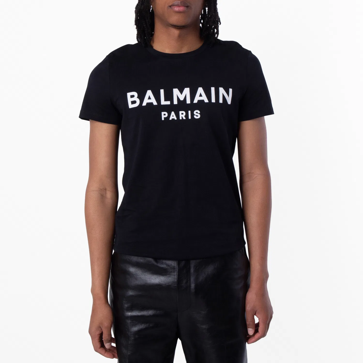 Футболка с принтом Flock Logo Print Cotton T Shirt Balmain, Eab Black/White