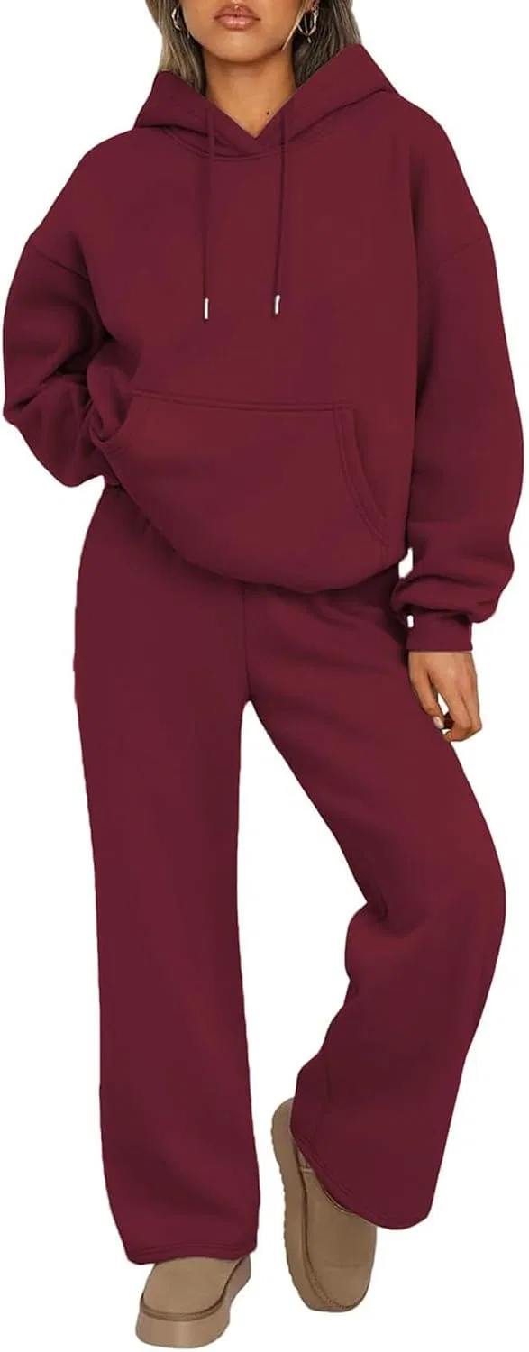 Женский комплект из худи и спортивных штанов с принтом, Oversized, тёмно-красный
