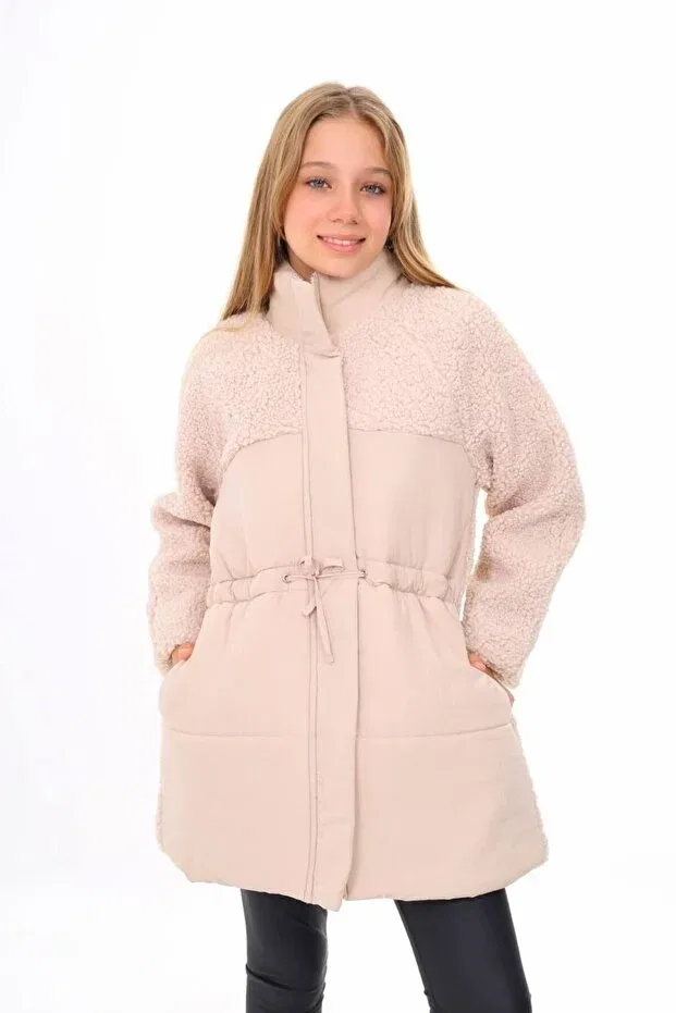 Детское пальто для девочек плюшевое Design Hc Kids Wear, Beige — фото 3