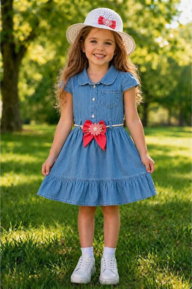 Детское джинсовое платье для девочек с бантом Kozadankids, Blue