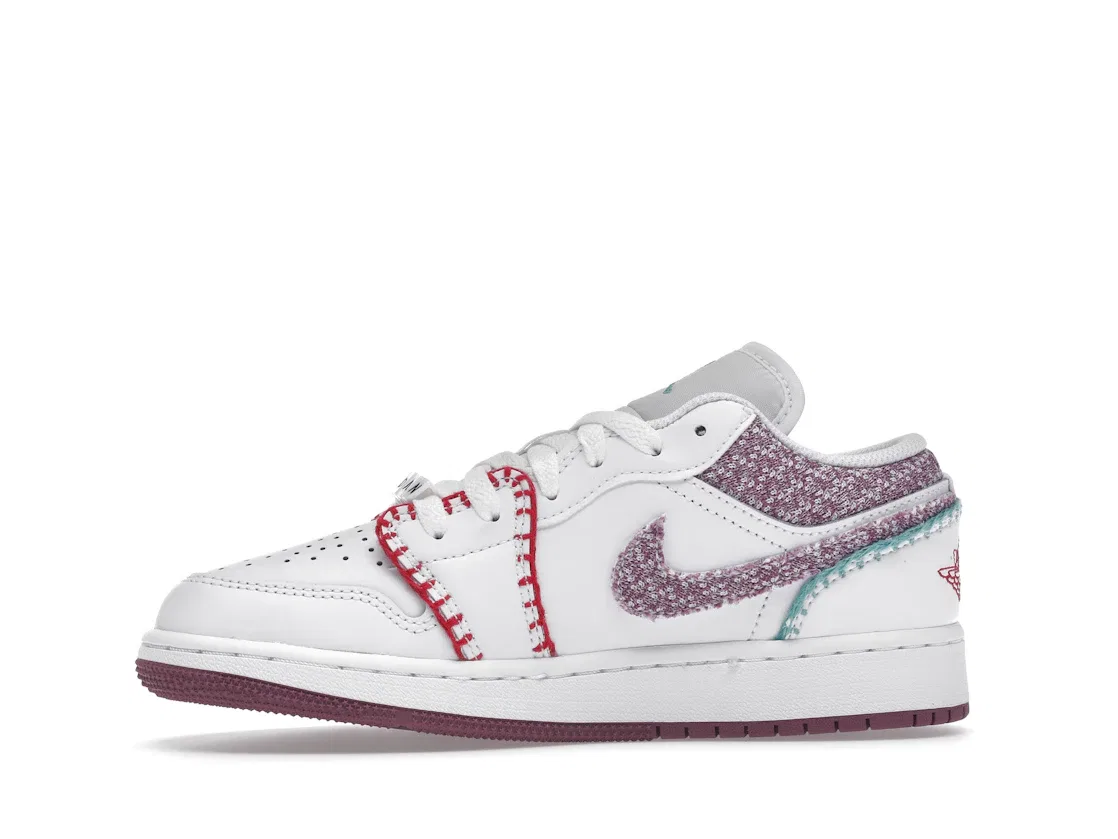 Детские кроссовки для мальчиков и девочек с принтом Jordan 1 Low Jordan, White/Rush Pink/Washed Teal/Light Bordeaux — фото 3