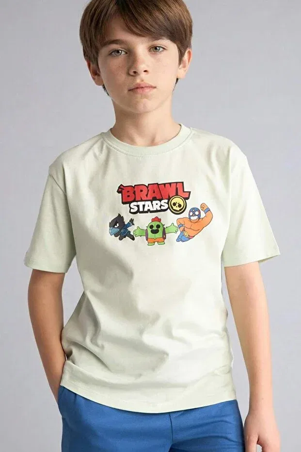 Детская футболка для мальчиков с принтом Brawl Stars Oversized Crew Neck Short Sleeve T-Shirt Defacto, Green Gn1139 — фото 3
