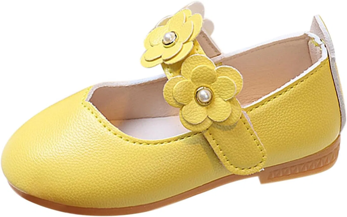 Детские балетки Мэри Джейн с цветком для девочек, Yellow