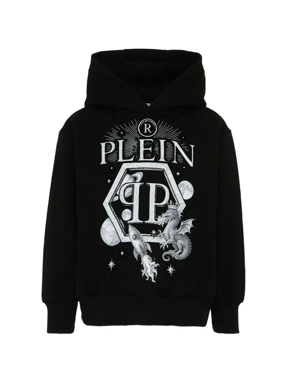 Худи с графическим принтом, нашивкой с логотипом Philipp Plein Junior, черный