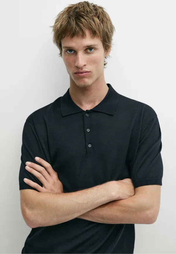 Поло из шерсти и лиоцелла Polo shirt Massimo Dutti, Mottled Dark Blue, темно-синий — фото 4