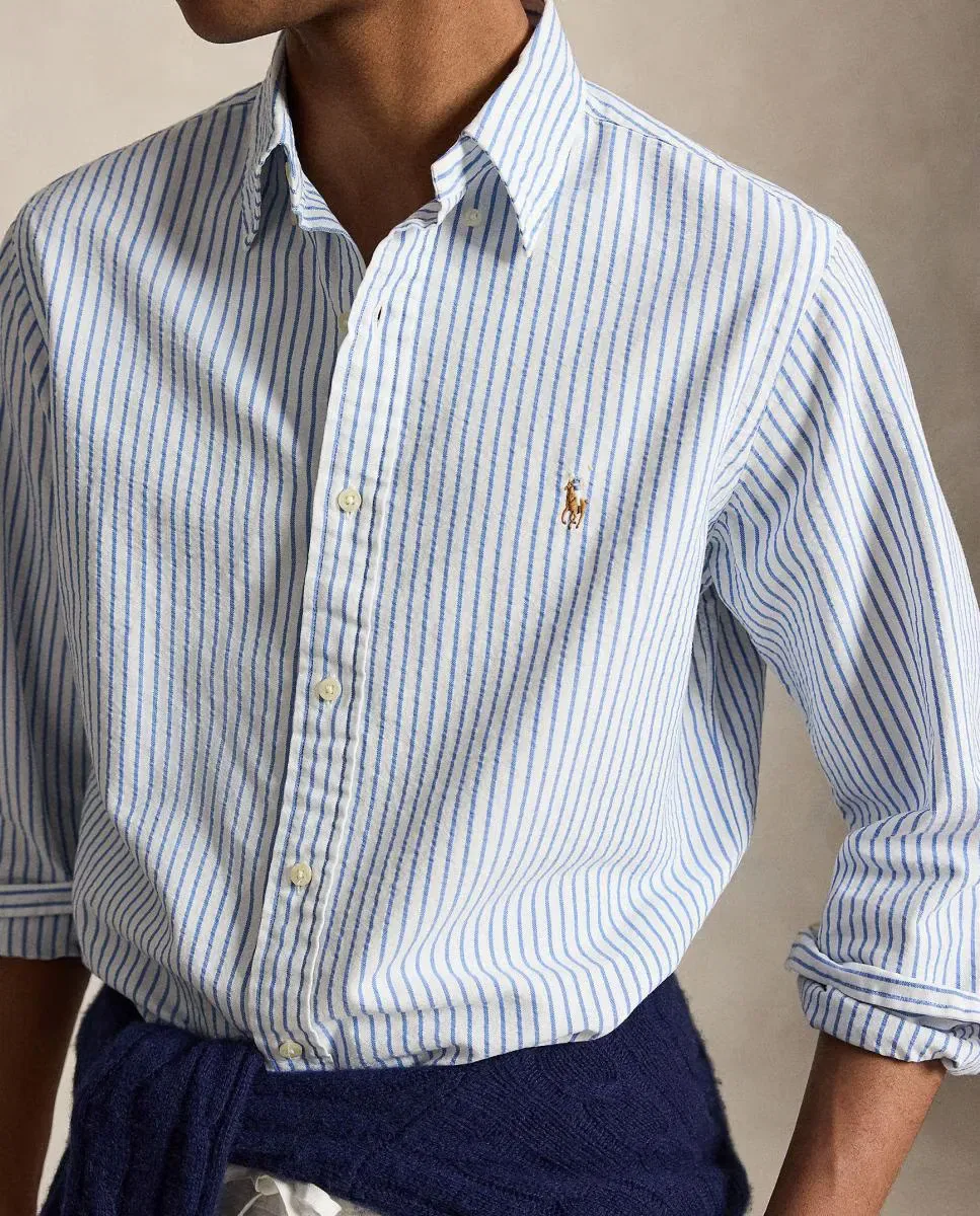 Мужская рубашка оксфорд Slim Fit Polo Ralph Lauren, Синий — фото 3