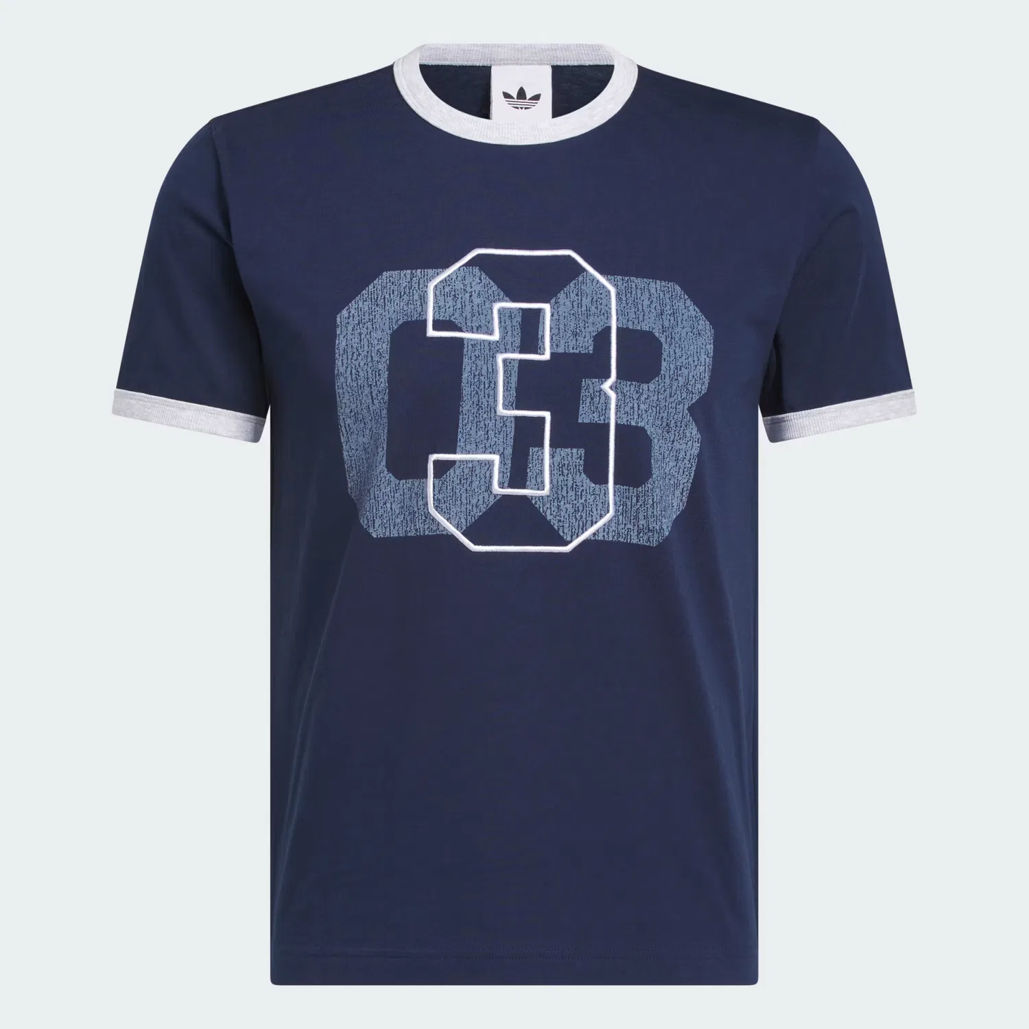 Мужская футболка с принтом Trefoil Ringer Tee Adidas Originals, темно-синий — фото 4