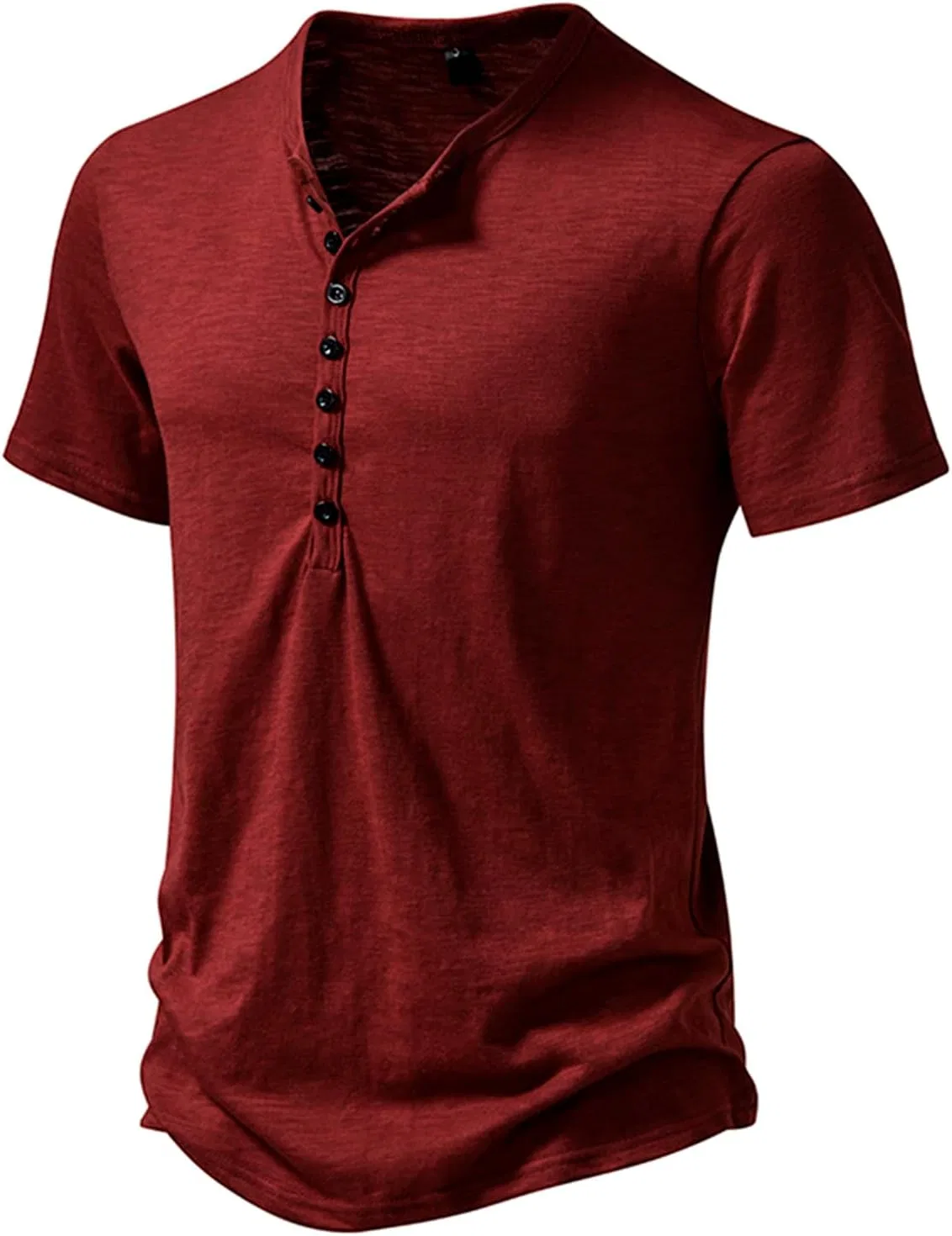 Мужская футболка с V-образным вырезом Henley Button Up, Wine