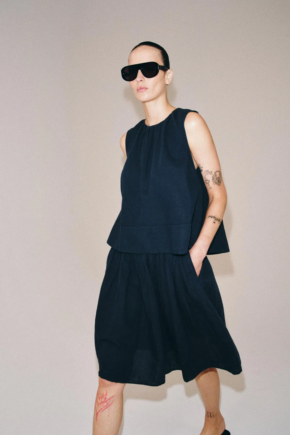 Топ из льняной смеси от ZW COLLECTION ZARA, Navy blue — фото 2