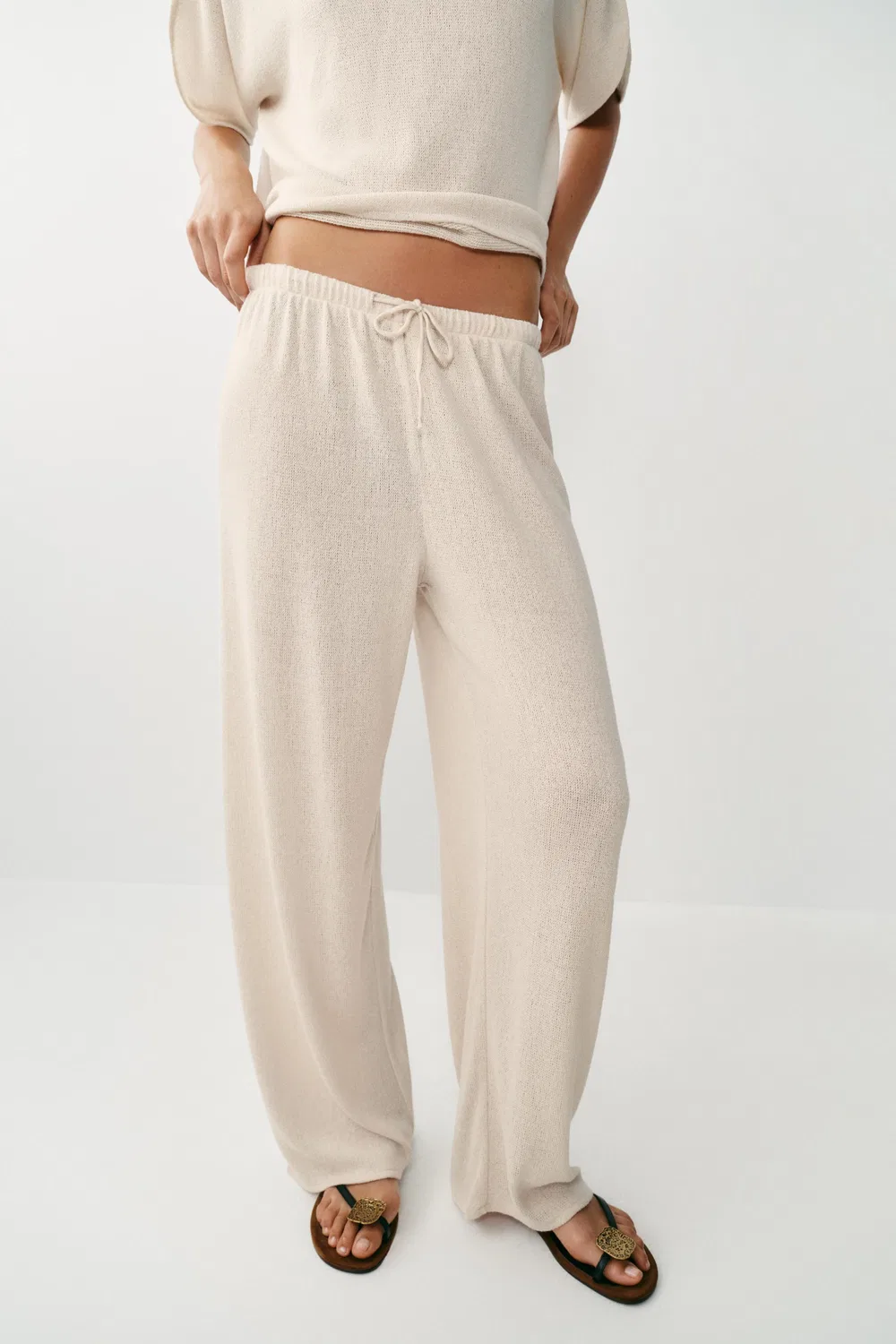Деревенские широкие брюки ZARA, Light Beige — фото 2