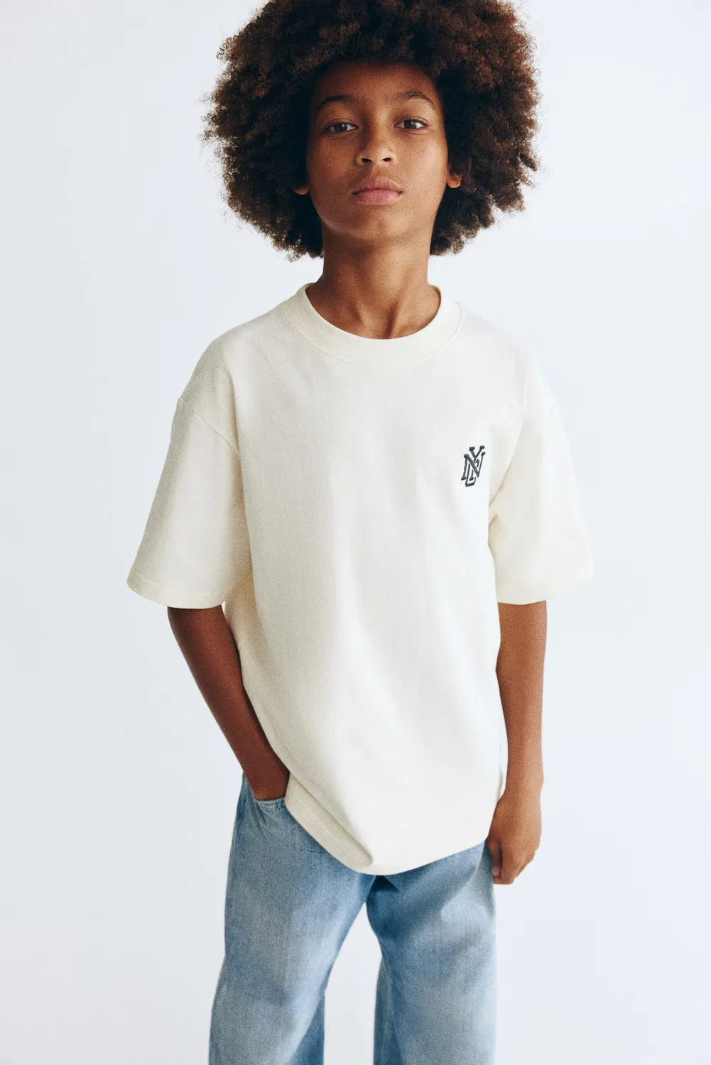 Футболка с принтом свободного кроя H&M, Cremefarben/Nyc
