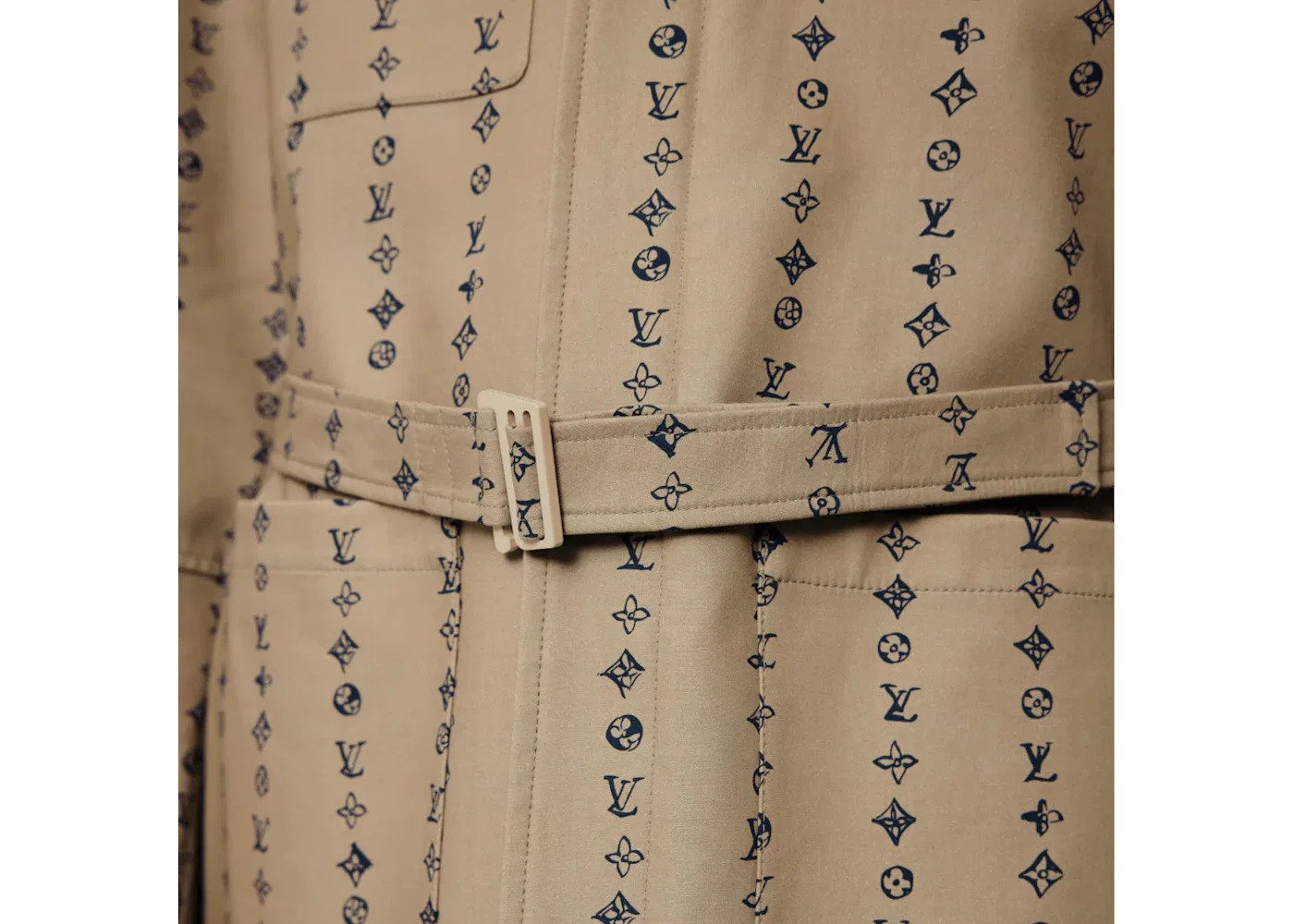 Мужское пальто с поясом Louis Vuitton Monogram Stripes, Beige — фото 2